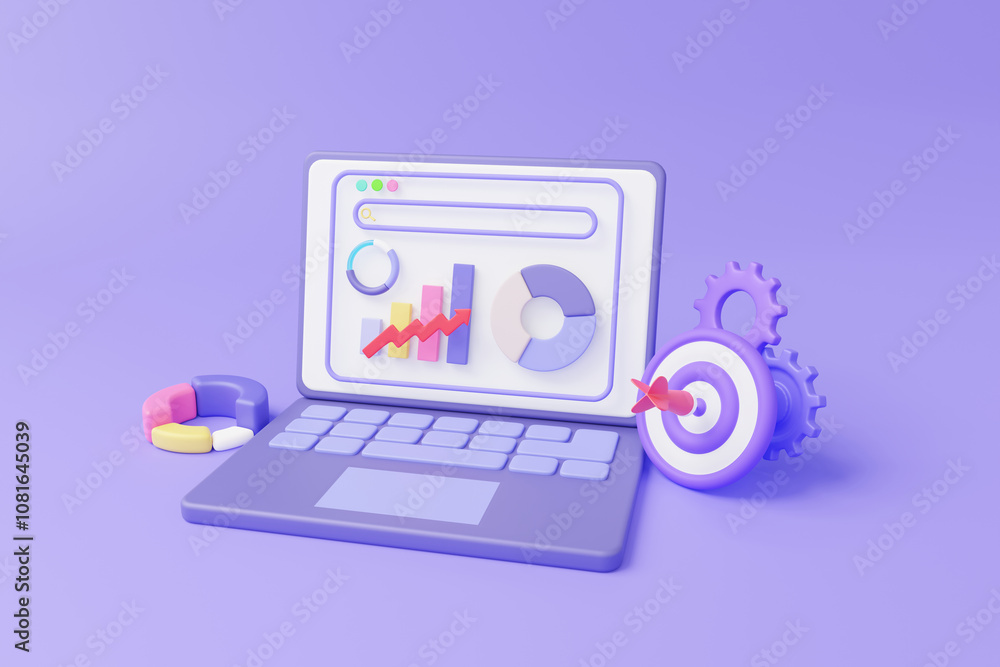 Aufkleber analytics data growth statistics financial chart graph optimization on laptop stock market for inves
