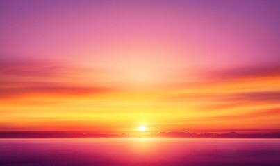 Obraz premium A gradient sunset sky with colors of orange, yellow, pink, and purple, the sun having already fallen below the horizon