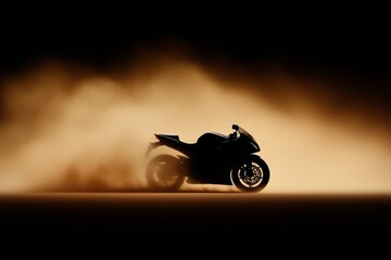 Fototapeta premium A motorcycle is silhouetted against a dark background
