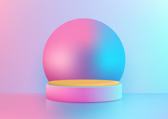 Minimalist 3D Glass Cylinder Platform with Floating Glass Circle and Warm Gradient Orange Background, Perfect for Product Display, Mockup, and Showcase