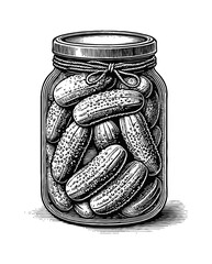jar of pickles engraving black and white outline