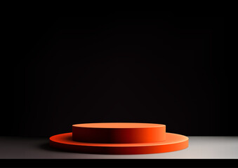 3D Orange Two Tiered Podium on White Surface with Black Background for Product Display and Mockup