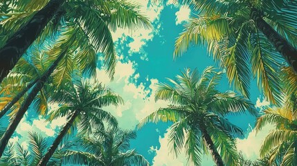 Fototapeta premium Palm trees against a blue sky.