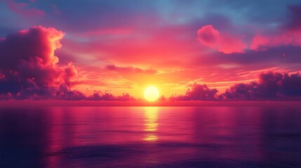 Fototapeta premium A gradient sunset sky with colors of orange, yellow, pink, and purple, the sun having already fallen below the horizon