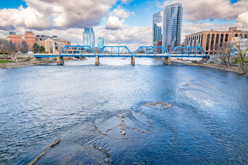 Downtown Grand Rapids, Michigan Gillett Bridge as seen from the Pearl Street Bridge on a partly...