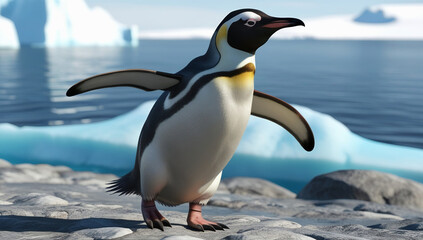 Fototapeta premium Gentoo Penguin Exploring Coastal Rocks