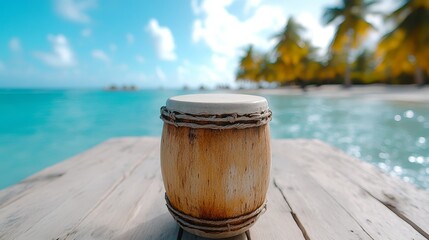 Naklejka premium A wooden drum sitting on top of a wooden table