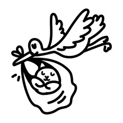 A hand drawn icon of stork delivery 

