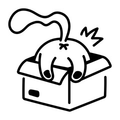 Cat playing with a box, doodle style icon 

