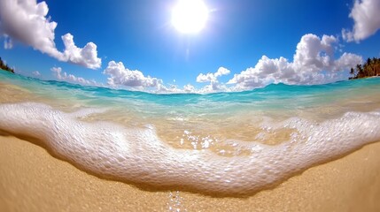 A view of the ocean from a sandy beach