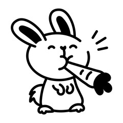 A cute bunny eating carrot, doodle style icon 

