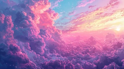 Pink and blue clouds at sunset.