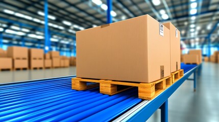 Cardboard Boxes on Conveyor Belt in Warehouse