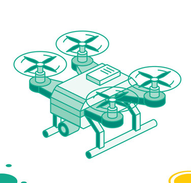 recommend clip art: Isometric drone quadcopter isolated on white. Outline style.