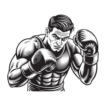 mucle fighter drawing vector illustration
