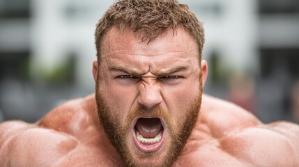 Naklejka premium A man with his mouth open showing his muscles