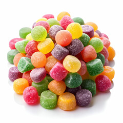 A vibrant pile of assorted candies, showcasing bright colors and sweet textures,
