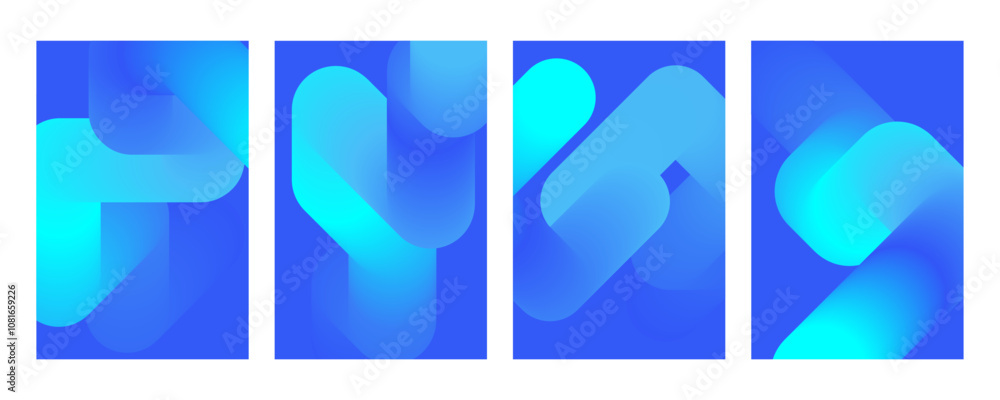Poster abstract cover set with dynamic curved lines. blue neon gradient background collection
