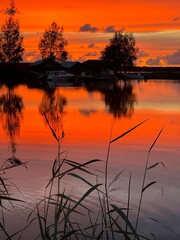 sunset over lake in Finlands archipelago, Autumn time 