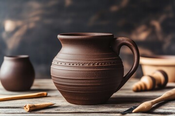 Pottery crafting workshop artisan studio crafting techniques rustic environment close-up view traditional artistry