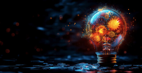 Illuminating ideas surreal lightbulb abstract art dark environment close-up view creativity concept