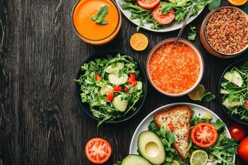 Fresh food preparation home kitchen culinary art cozy atmosphere overhead view healthy eating lifestyle