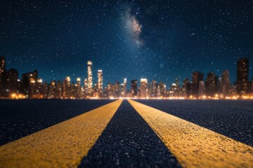 Obraz premium Nighttime road adventure urban cityscape photography starry sky low angle journey of exploration