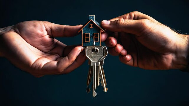 Hands sharing house key