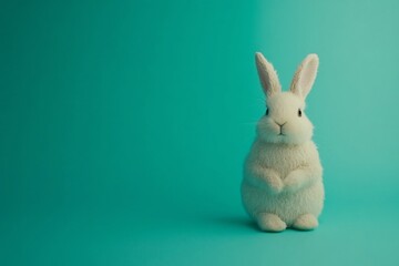 Adorable White Bunny Posing Happily on Vibrant Green Backdrop with Space for Text