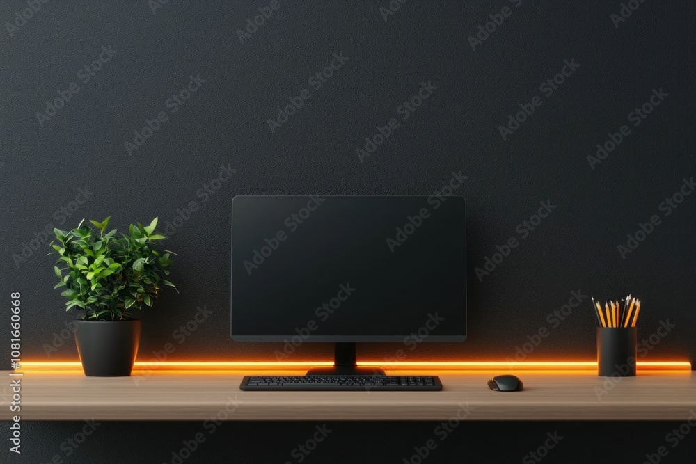 Aufkleber creating a modern workspace computer setup home office digital environment sleek design minimalist c