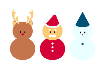 クリスマス　キャラクター　イラスト　ベクター　サンタクロース　トナカイ　スノーマン　雪だるま
