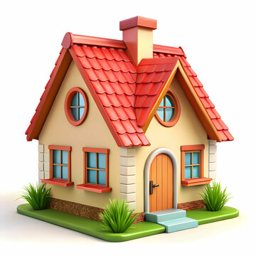 recommend clip art: Adorable Cartoon House with Red Roof, Isolated