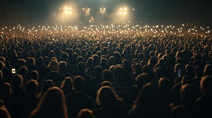 A large crowd of people are standing in a dark room