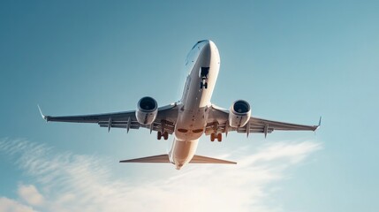 Obraz premium A white airplane is flying in the sky