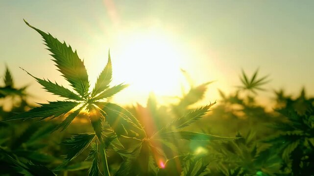 silhouette cannabis leaves buds mp plantation emphasizing growing process medicinal sunset hemp drug farm medicine agriculture background bud green grow growth herb medicals plant pot wild