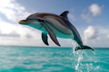 Obraz premium A dolphin jumping out of the water in the ocean