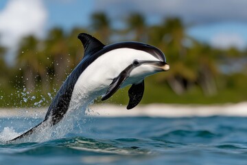 Obraz premium A dolphin jumping out of the water in the ocean