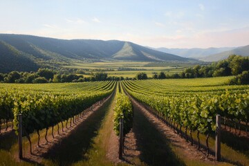 Fototapeta premium Vineyard harvesting event rolling hills nature photography scenic landscape panoramic view wine production concept