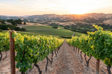Sunset vineyard scene california landscape photography rural environment wide angle serenity of nature