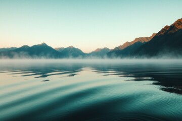 Fototapeta premium Tranquil morning reflection serene lake nature photography mountain landscape wide angle calmness and peace