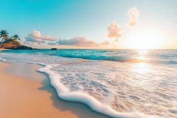 Obraz premium Sunset waves action beach location nature content tropical environment serene viewpoint tranquility concept