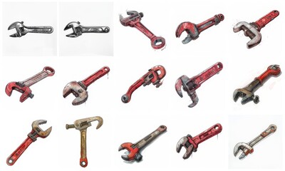 carpentry tools set in color style, pipe wrench set in color style