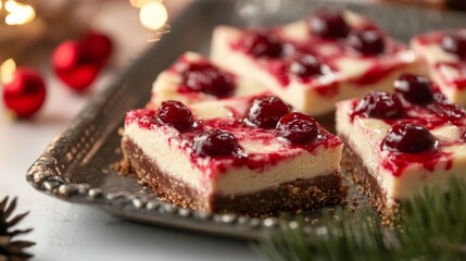 A tray of dessert with a piece missing