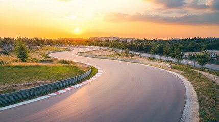 Naklejka premium A cycling track with asphalt surface, outdoor setting during sunset, Urban style