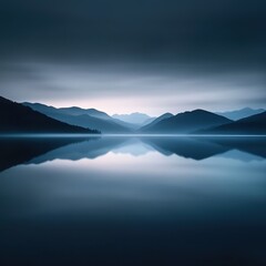 Fototapeta premium Serene mountain lake with dramatic cloudy sky reflected in the still waters