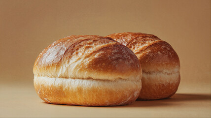 Fresh artisan bread rolls with golden brown crust, Professional bakery loaves on minimal background