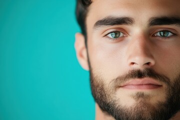Obraz premium close-up portrait of a handsome young man with a beard and piercing blue eyes