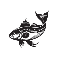 Fototapeta premium Cod fish silhouette vector illustration, Cod vector isolated on white background