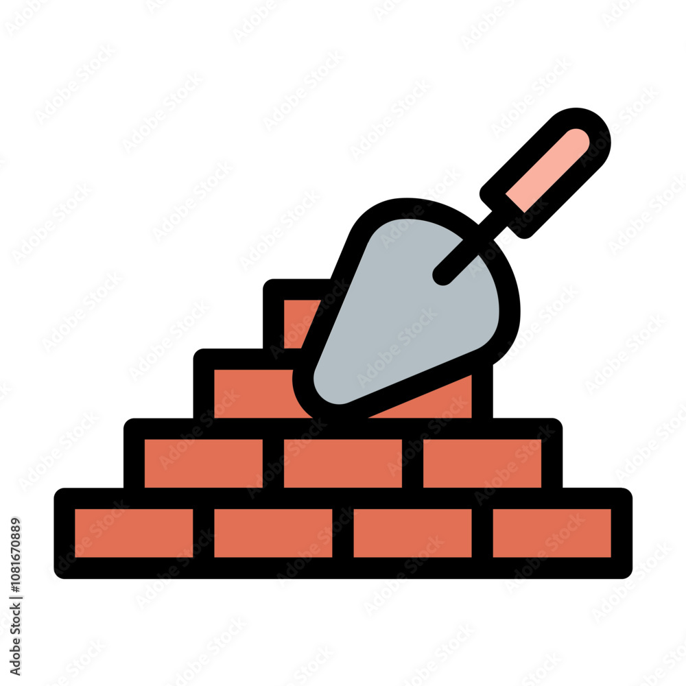 Poster brickwall icon solid structure in flat line color style