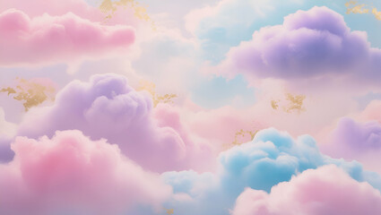 "Dreamy Pastel Clouds with Gold Accents back ground"